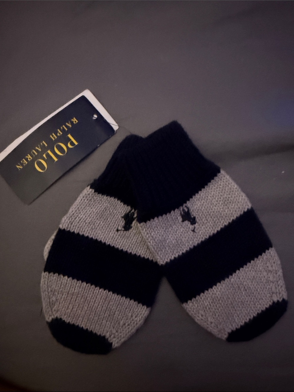 Polo by Ralph Lauren Kids Black and Gray Striped Mittens